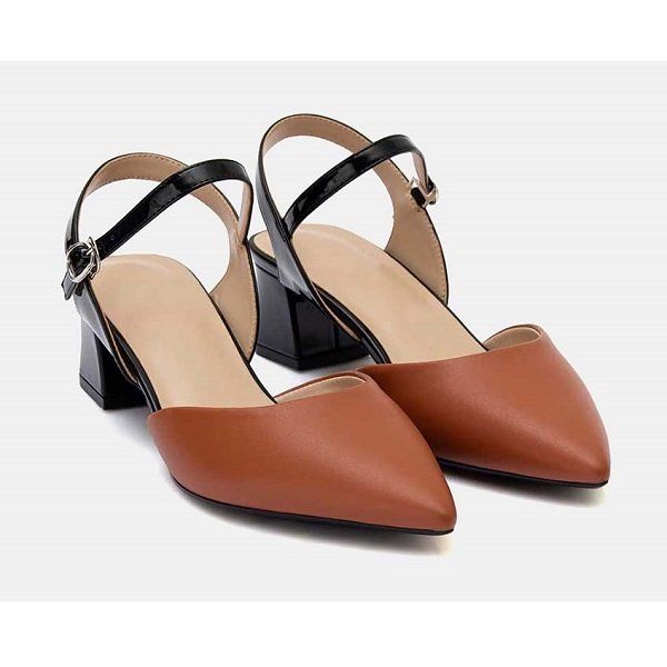 Giày Cao Gót 5cm Mũi Nhọn Phối Màu Juno Màu Nâu CG05075 (Store 1001)