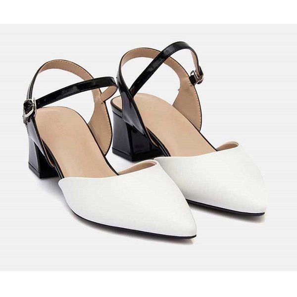 Giày Cao Gót 5cm Mũi Nhọn Phối Màu Juno Màu Trắng CG05075 (Store 1001)