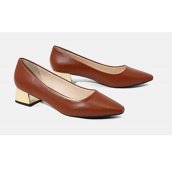 Giày Cao Gót Pump Mũi Vuông Juno Màu Nâu CG05096 (Store 1001)