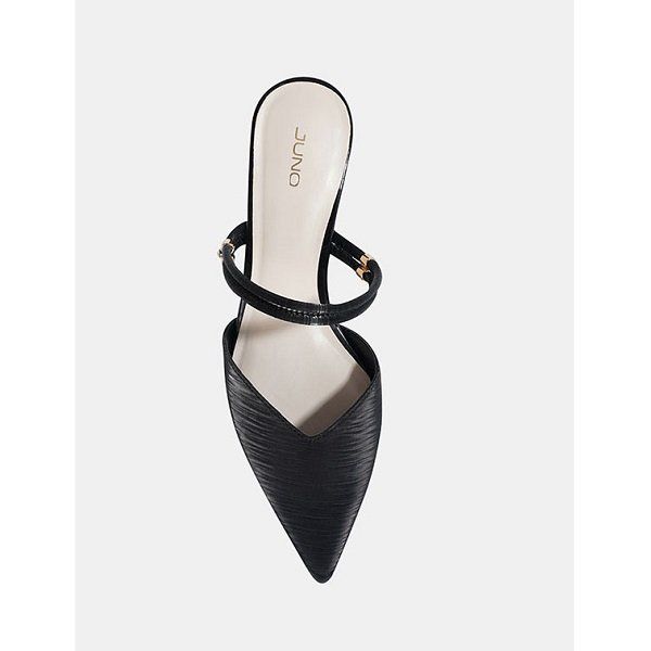 Giày Mules Mũi Nhọn Gót Trụ Juno Màu Đen CG05097 (Store 1001)