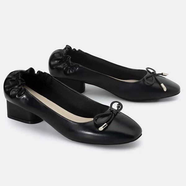 Giày Cao Gót Hậu Rút Nhún Juno Màu Đen CG05103 (Store 1001)