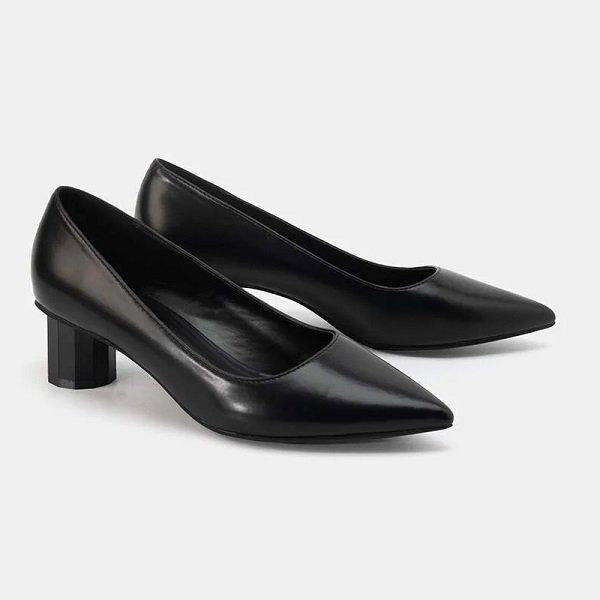Giày Cao Gót Mũi Nhọn Gót Khắc Trụ 5cm Juno Màu Đen CG05104-DEN (Store 1001)
