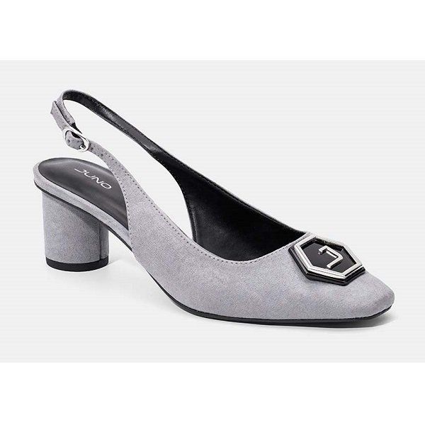 Giày Cao Gót Slingback Khóa Trang Trí Lục Giác Juno Màu Xám CG07093 (Store 1001)