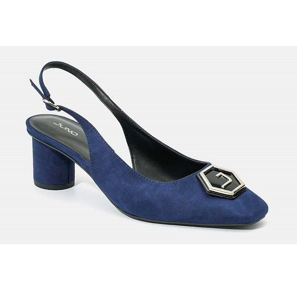 Giày Cao Gót Slingback Khóa Trang Trí Lục Giác Juno Màu Xanh Dương CG07093 (Store 1001)