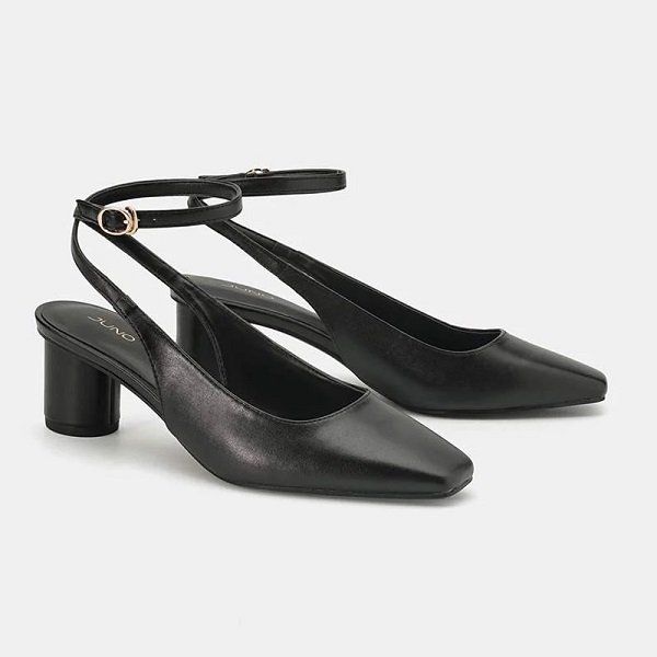 Giày Cao Gót Slingback Mũi Vuông Gót Trụ 7cm Juno Màu Đen CG07096-DEN (Store 1001)