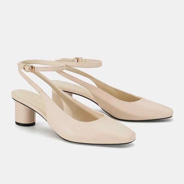 Giày Cao Gót Slingback Mũi Vuông Gót Trụ 7cm Juno Màu Kem CG07096-KEM (Store 1001)