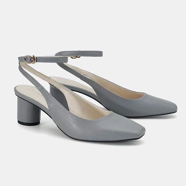 Giày Cao Gót Slingback Mũi Vuông Gót Trụ 7cm Juno Màu Xanh Xám CG07096-XANHXAM (Store 1001)