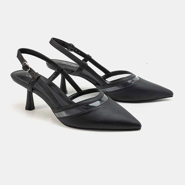 Giày Cao Gót Slingback 7cm Mũi Nhọn Gót Thanh Juno Màu Đen CG07099-DEN (Store 1001)