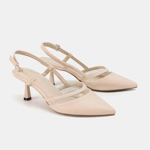 Giày Cao Gót Slingback 7cm Mũi Nhọn Gót Thanh Juno Màu Kem CG07099-KEM (Store 1001)