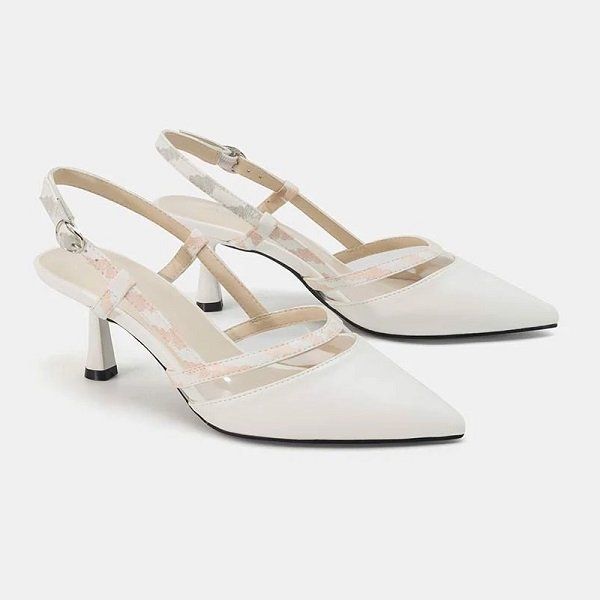 Giày Cao Gót Slingback 7cm Mũi Nhọn Gót Thanh Juno Màu Trắng CG07099-TRANG (Store 1001)