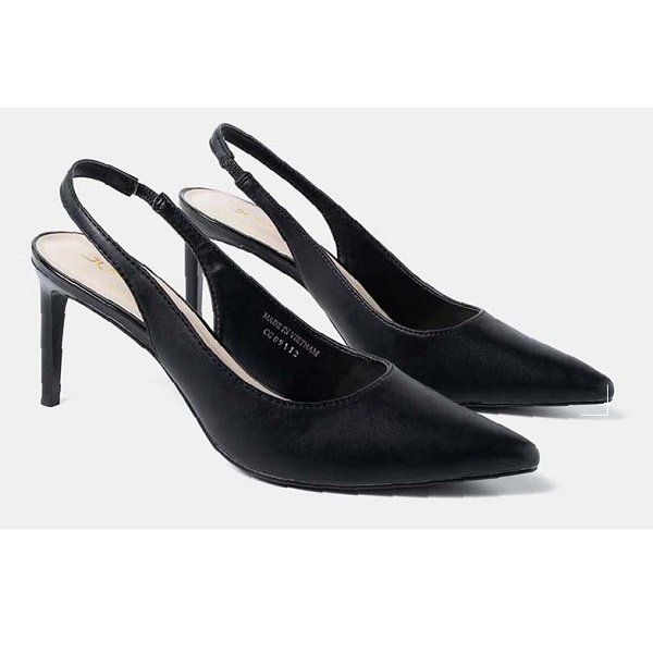 Giày Cao Gót Slingback Mũi Nhọn Gót Thanh Juno Màu Đen CG09112 (Store 1001)