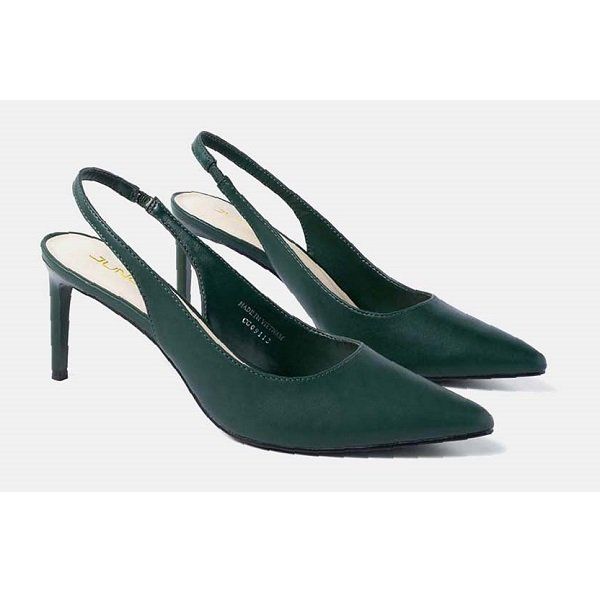 Giày Cao Gót Slingback Mũi Nhọn Gót Thanh Juno Màu Xanh Rêu CG09112 (Store 1001)