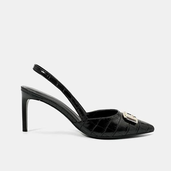 Giày Cao Gót Slingback Gót Thanh Đính Khóa Chữ J Juno Màu Đen CG09121 (Store 1001)