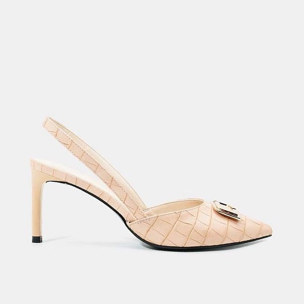 Giày Cao Gót Slingback Gót Thanh Đính Khóa Chữ J Juno Màu Kem CG09121 (Store 1001)