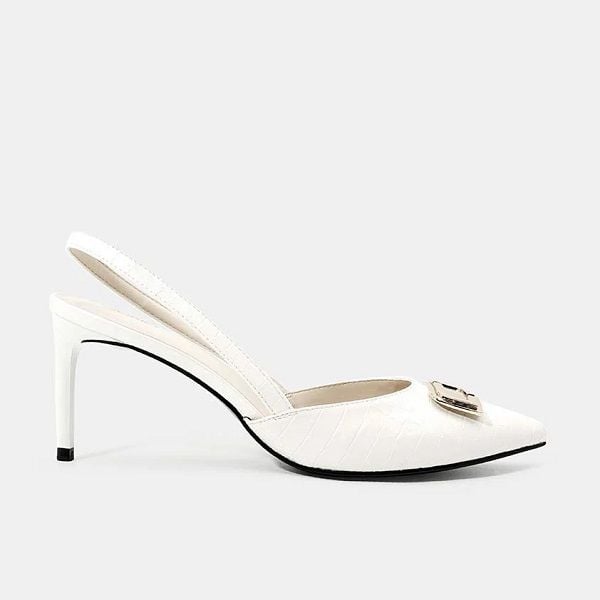 Giày Cao Gót Slingback Gót Thanh Đính Khóa Chữ J Juno Màu Trắng CG09121 (Store 1001)