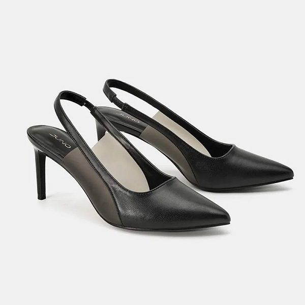 Giày Cao Gót Slingback Mũi Nhọn Gót Thanh Juno Màu Đen CG09122 (Store 1001)