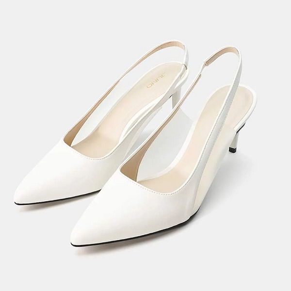 Giày Cao Gót Slingback Mũi Nhọn Gót Thanh Juno Màu Trắng CG09122 (Store 1001)