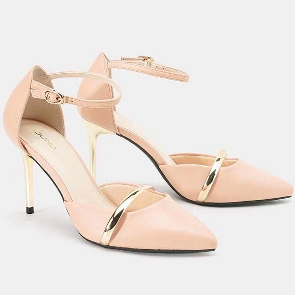 Giày Cao Gót Gót Thanh Xi Kim Loại Juno Màu Kem CG09123 (Store 1001)