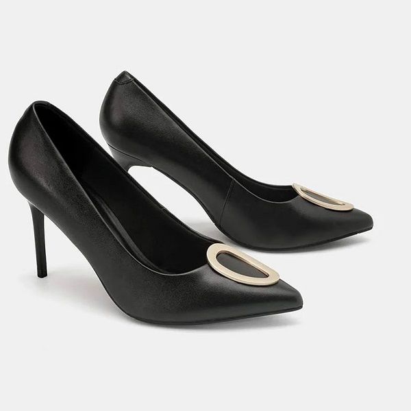 Giày Cao Gót Pump Khóa Trang Trí Juno Màu Đen CG09124 (Store 1001)