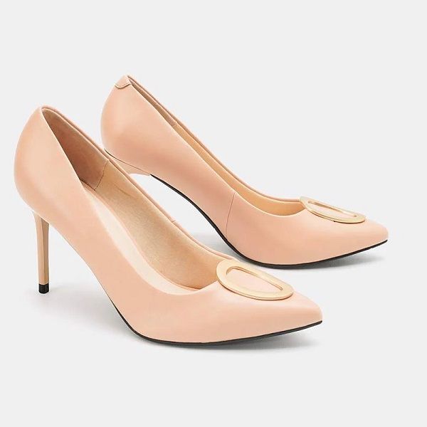 Giày Cao Gót Pump Khóa Trang Trí Juno Màu Kem CG09124 (Store 1001)
