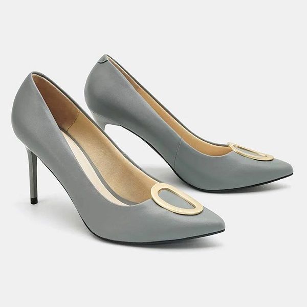 Giày Cao Gót Pump Khóa Trang Trí Juno Màu Xám CG09124 (Store 1001)