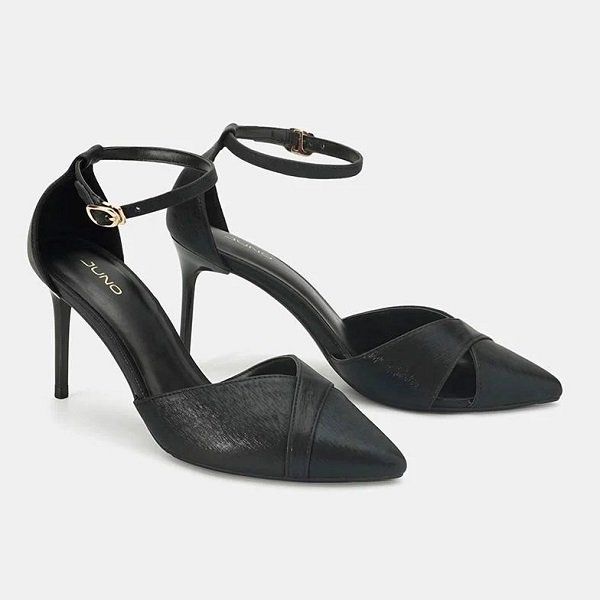 Giày Cao Gót Mũi Nhọn Gót Thanh Ánh Nhũ Juno Màu Đen CG09126 (Store 1001)