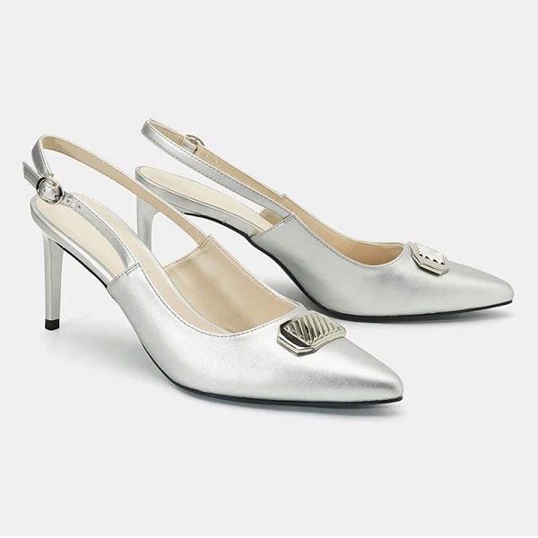 Giày Cao Gót 9cm Mũi Nhọn Slingback Juno Màu Bạc CG09127-BAC (Store 1001)
