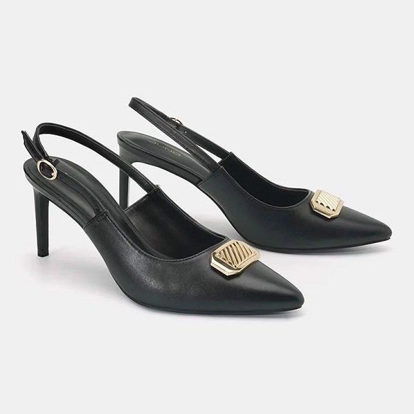 Giày Cao Gót 9cm Mũi Nhọn Slingback Juno Màu Đen CG09127-DEN (Store 1001)