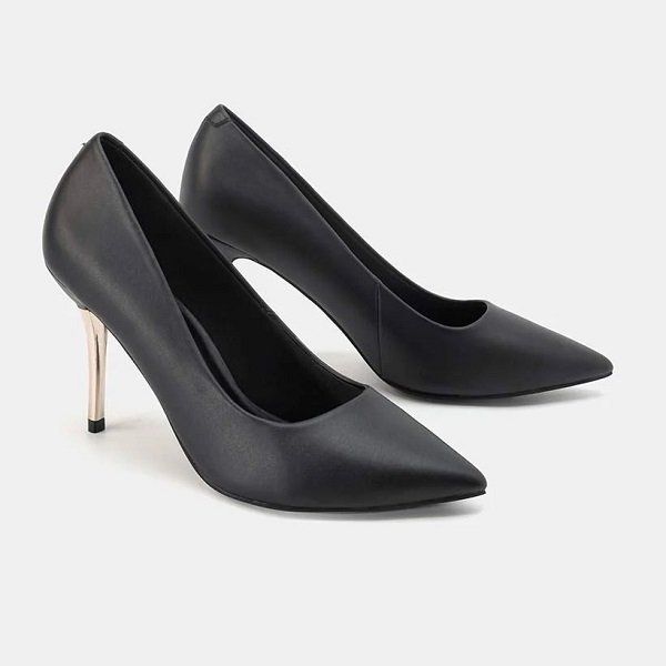 Giày Cao Gót 9cm Mũi Nhọn Gót Xi Kim Loại Juno Màu Đen CG09129-DEN (Store 1001)