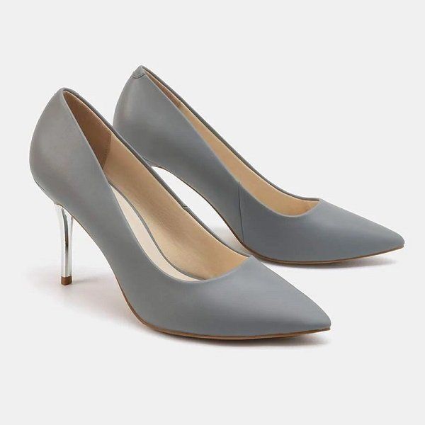 Giày Cao Gót 9cm Mũi Nhọn Gót Xi Kim Loại Juno Màu Xám CG09129-XAM (Store 1001)