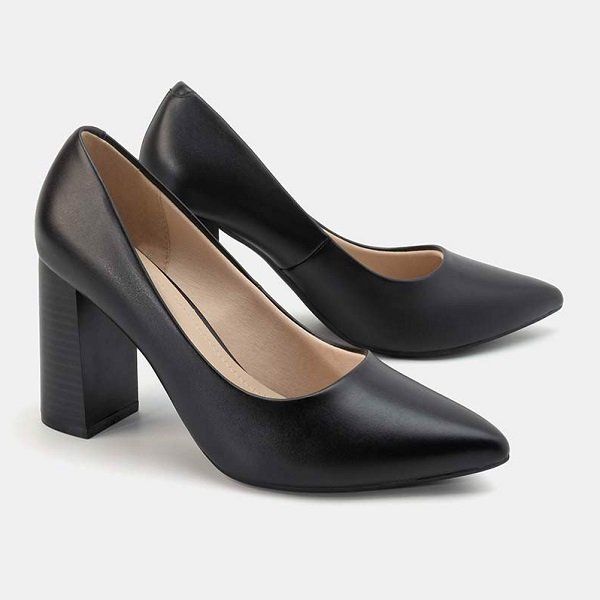 Giày Cao Gót Mũi Nhọn Gót Hình Thang Juno Màu Đen CG11007 (Store 1001)