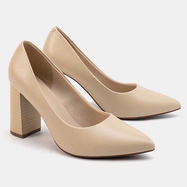 Giày Cao Gót Mũi Nhọn Gót Hình Thang Juno Màu Kem CG11007 (Store 1001)