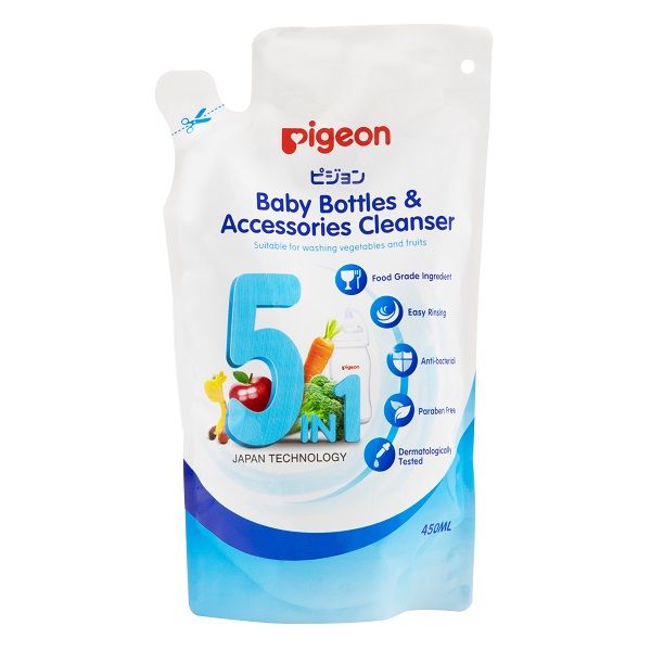 Dung Dịch Rửa Bình Sữa & Rau Củ Quả Dạng Túi Thay Thế Pigeon 450ml