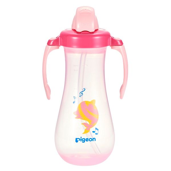 Bình Uống Nước Ống Hút Có Tay Cầm Pigeon Màu Hồng 300ml