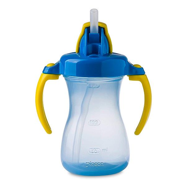 Bình Uống Nước Ống Hút Có Tay Cầm Pigeon Màu Xanh Dương 150ml