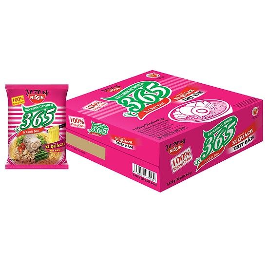 Thùng 30 Mì Nissin 365 Vị Xí Quách Thịt Bằm 64G