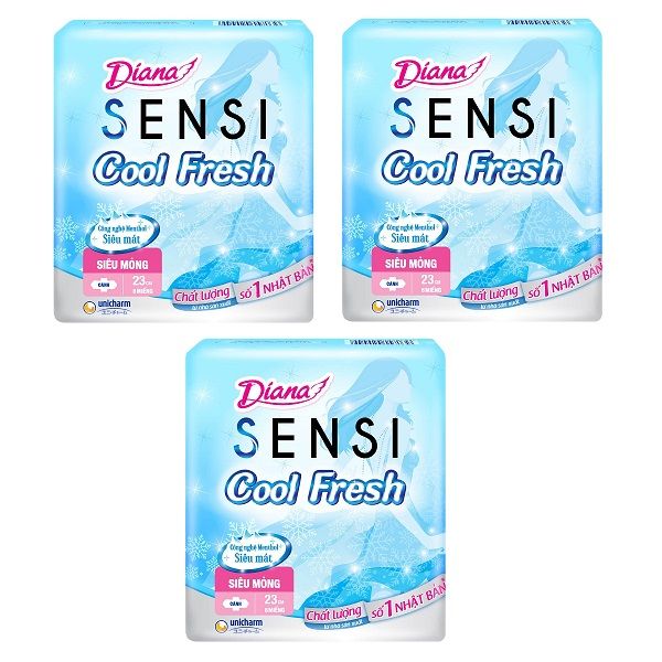 Lô 3 Băng Vệ Sinh Diana Cool Fresh Siêu Mỏng Cánh 8 Miếng