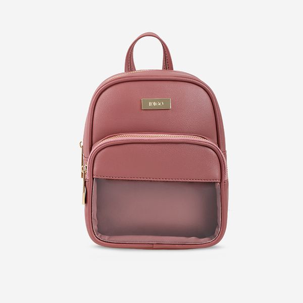 Balo Nữ Đeo Chéo Chữ Nhật Phối Ngăn Trong Suốt IDIGO FBP2-3366-406 Hồng Ruốc (Store 1001)