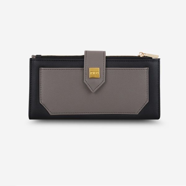 Ví Nữ Dài Cầm Tay Phối Màu IDIGO Màu Xám Đậm FW2-1221-537 (Store 1001)