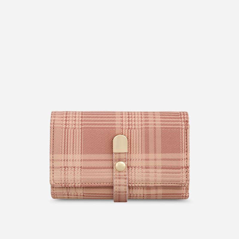 Ví Nữ Cầm Tay Nắp Gập Mini Hoạ Tiết Caro IDIGO FW2-1225-364 Hồng Nude (Store 1001)