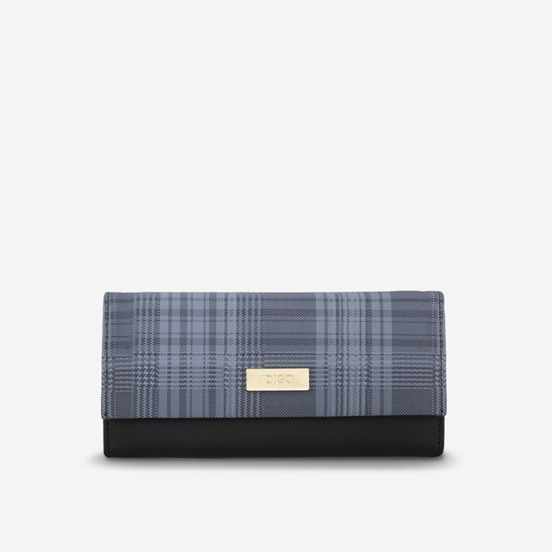 Ví Nữ Dài Cầm Tay Nắp Gập Hoạ Tiết Caro IDIGO FW2-1227-330 Xanh Đen (Store 1001)