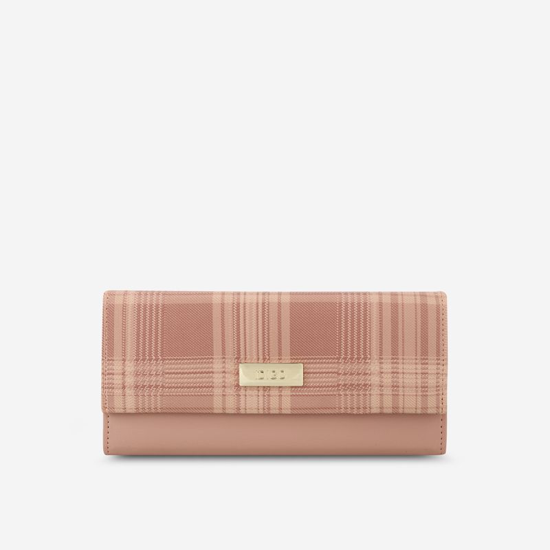 Ví Nữ Dài Cầm Tay Nắp Gập Hoạ Tiết Caro IDIGO FW2-1227-364 Hồng Nude (Store 1001)