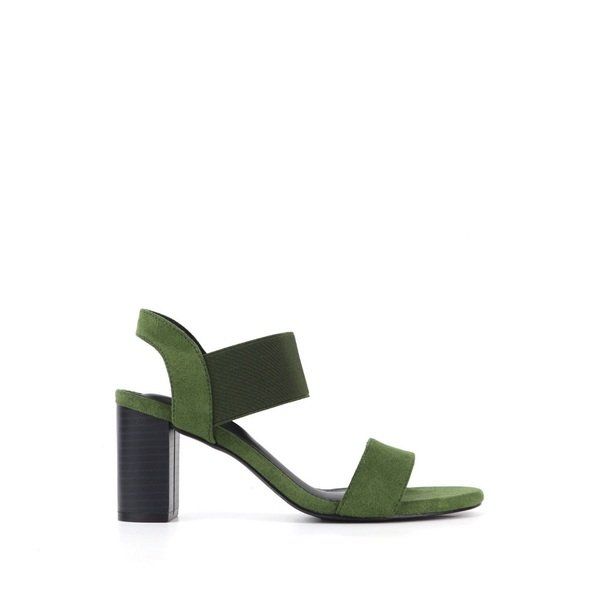 Giày Sandal Da Lộn Phối Thun Gót Trụ Cao 7cm Màu Rêu Cillie 1010 (Store 5703)