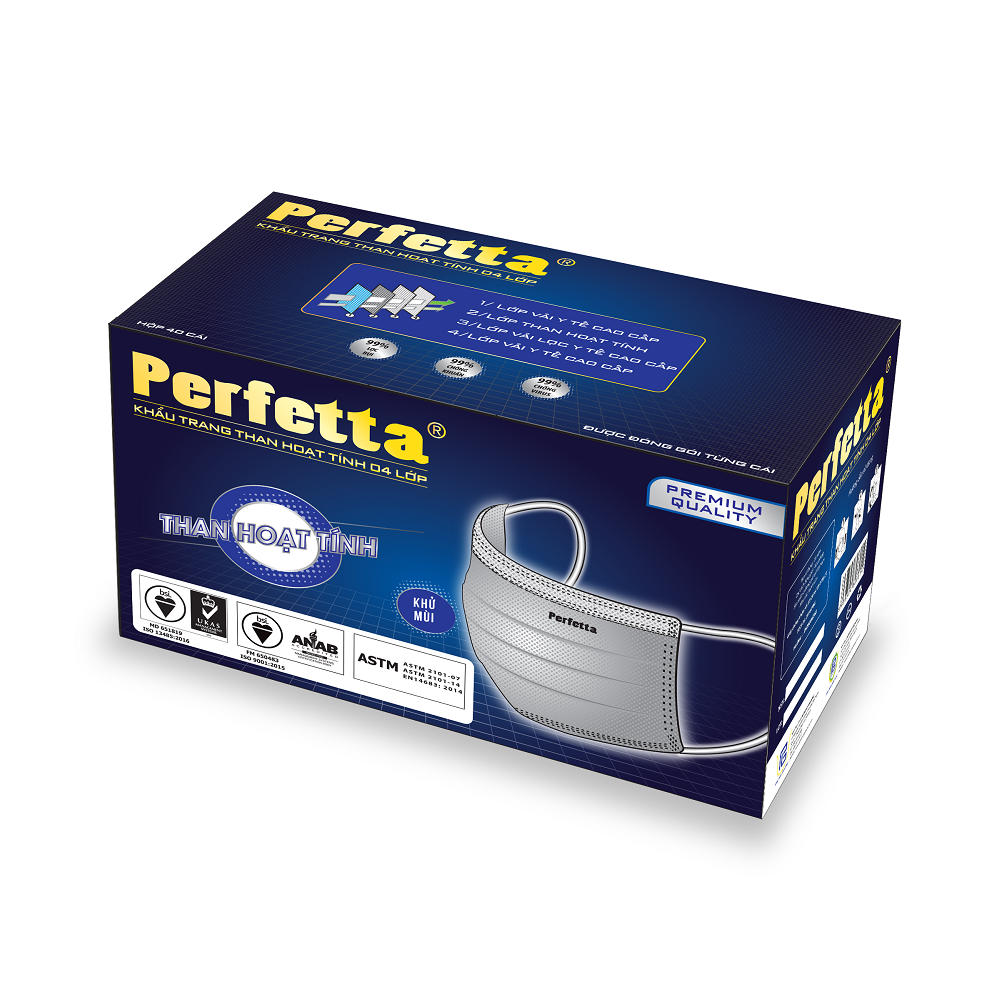 Khẩu Trang Perfetta Carbon 4 Lớp - Hộp 40 Cái