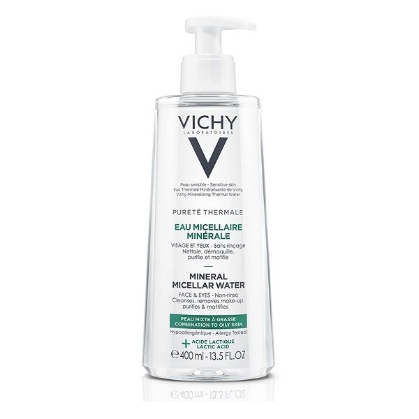 Nước Tẩy Trang Cho Da Hỗn Hợp & Da Bóng Dầu Vichy Puret é Thermale Mineral Micellar Water Combination To Oily Skin 400ml