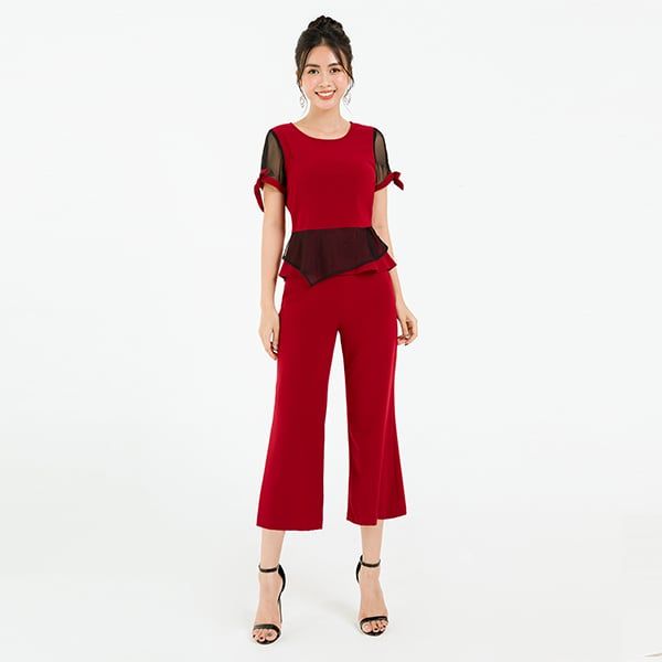SET Áo Peplum GBH010 - Quần Ống Loe GBH040 Màu Đỏ Lamer L61B20H040-L64W20H010-S2400