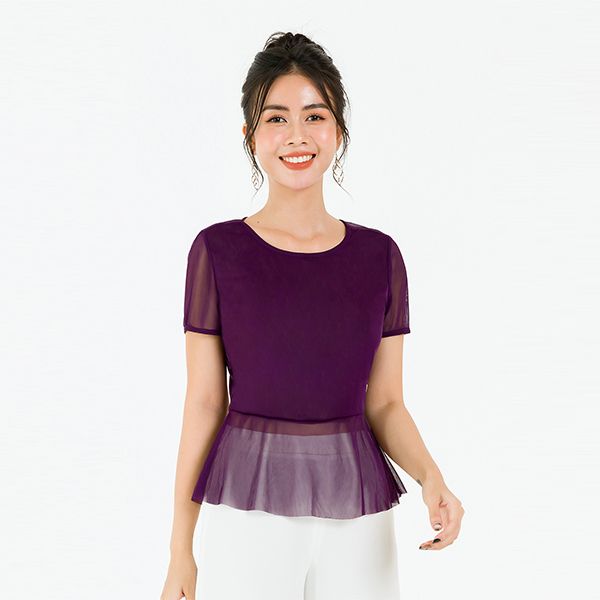 Áo Peplum Lưới Tay Cộc Màu Tím Lamer L61B20H041-S3100
