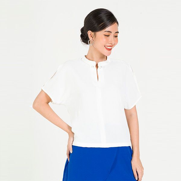 Áo Cổ Tàu Đính Trai Lamer Màu Trắng