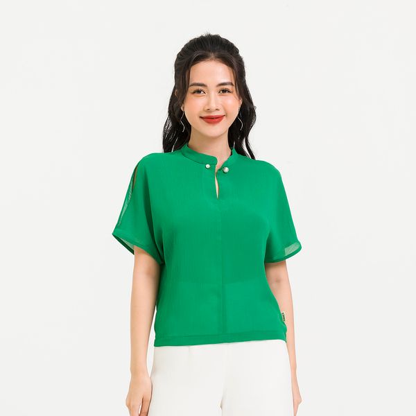 Áo Cổ Tàu Đính Trai Lamer Màu Xanh Lá