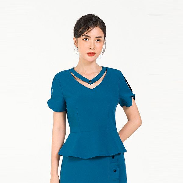 Áo Cổ Tim Lamer Màu Xanh Dương GBA017